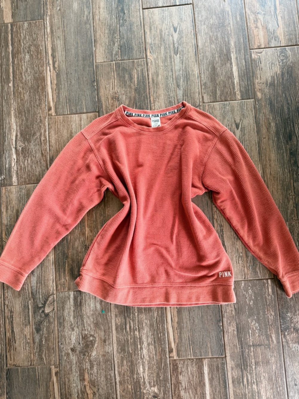 PINK Victoria’s Secret Long Sleeve Campus Crew Ribbed Sweatshirt Y2K
